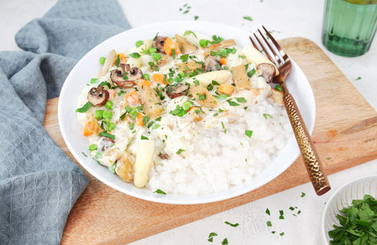 Vegetarisches Low Carb Frikassee mit Konjakreis