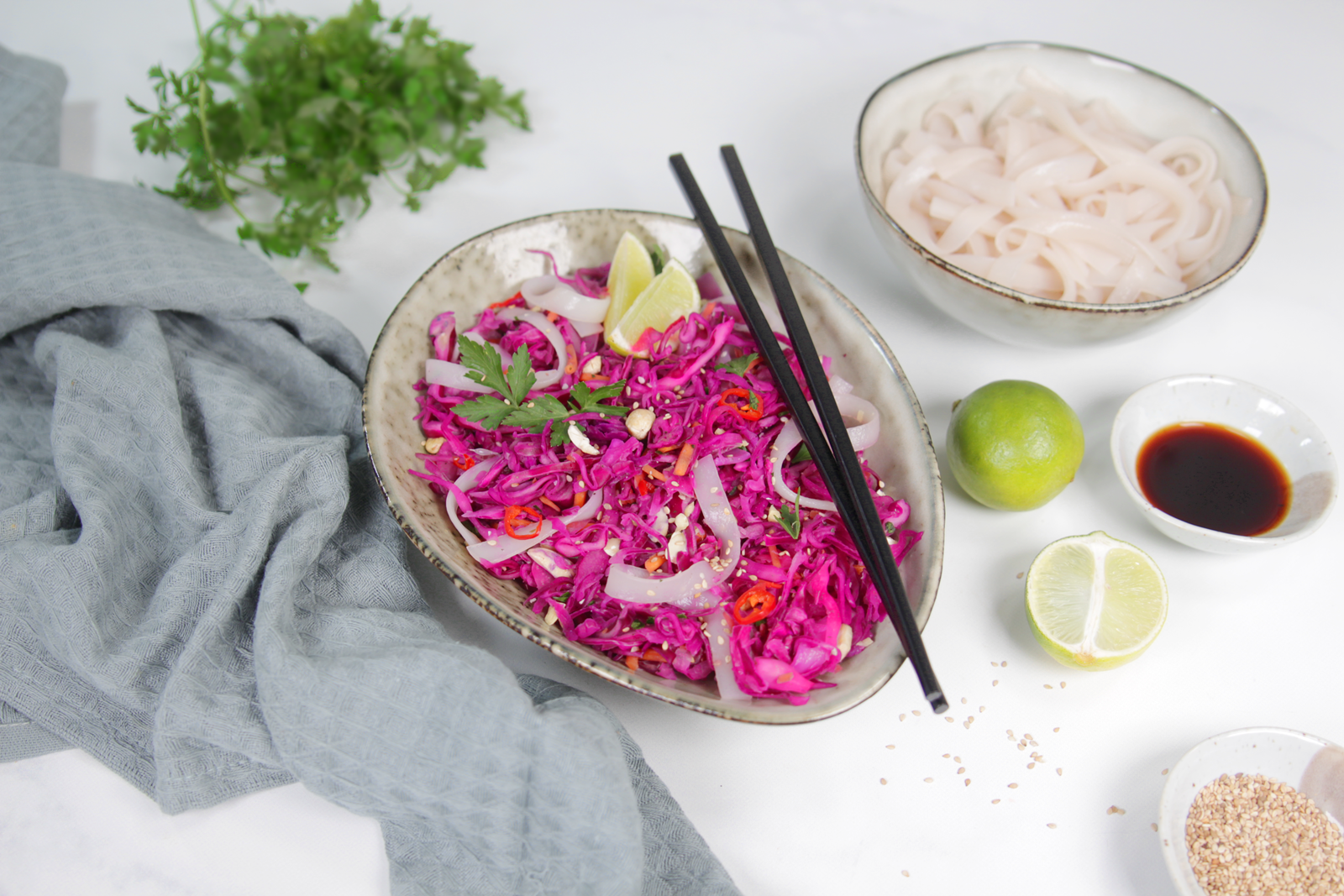 Asia Rotkohlsalat mit Fettuccine 