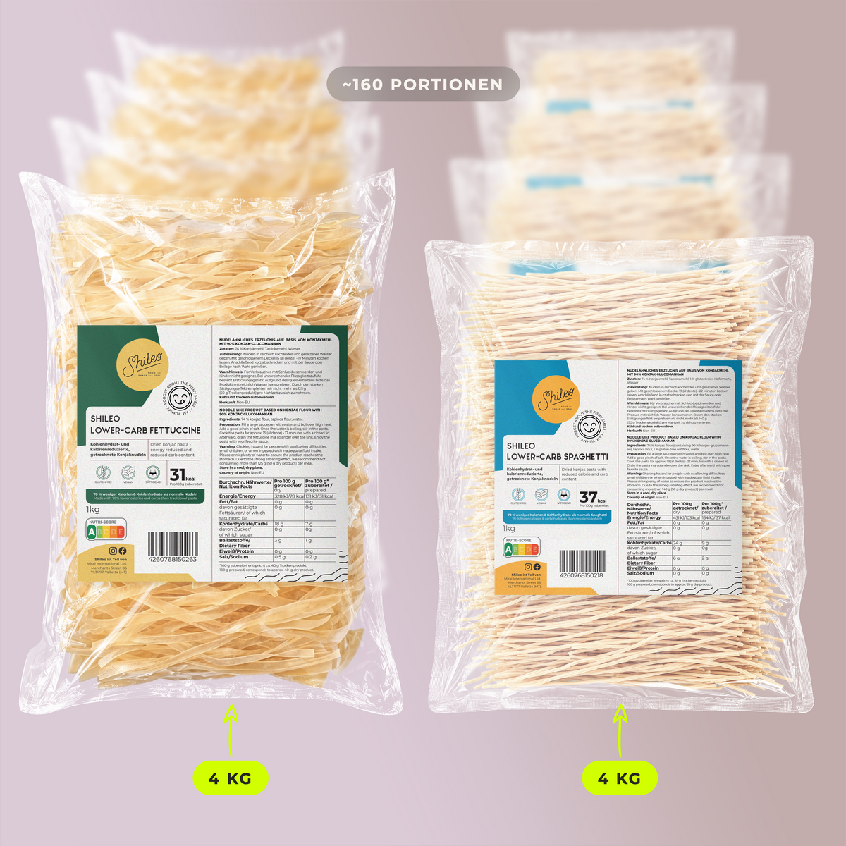 Shileo Vorratspaket Pasta, 8 kg, je 4 kg Spaghetti und Fettuccine